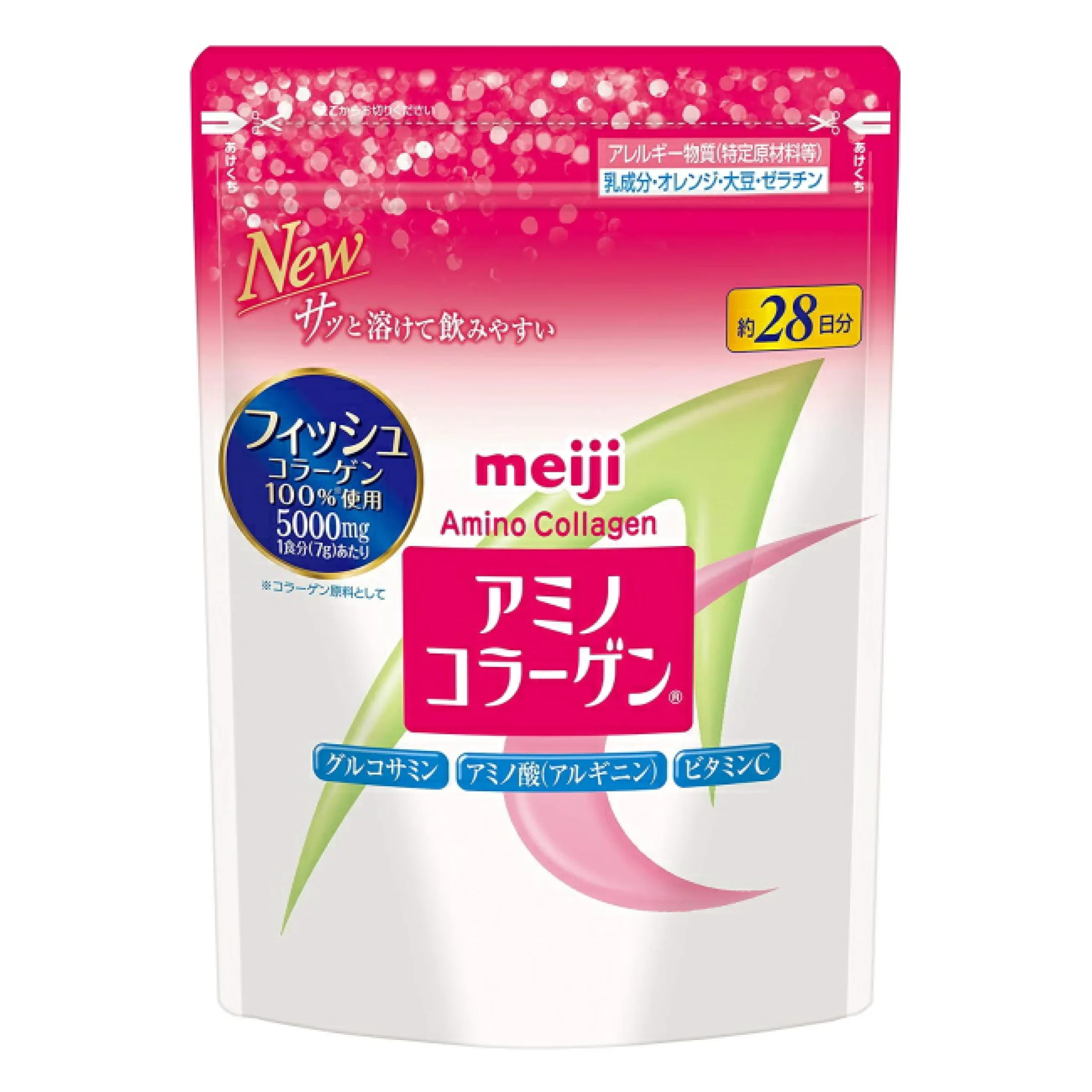 Meiji Amino Collagen Легкоусвояемый растворимый амино-коллаген с глюкозамином для красоты кожи и здоровья суставов